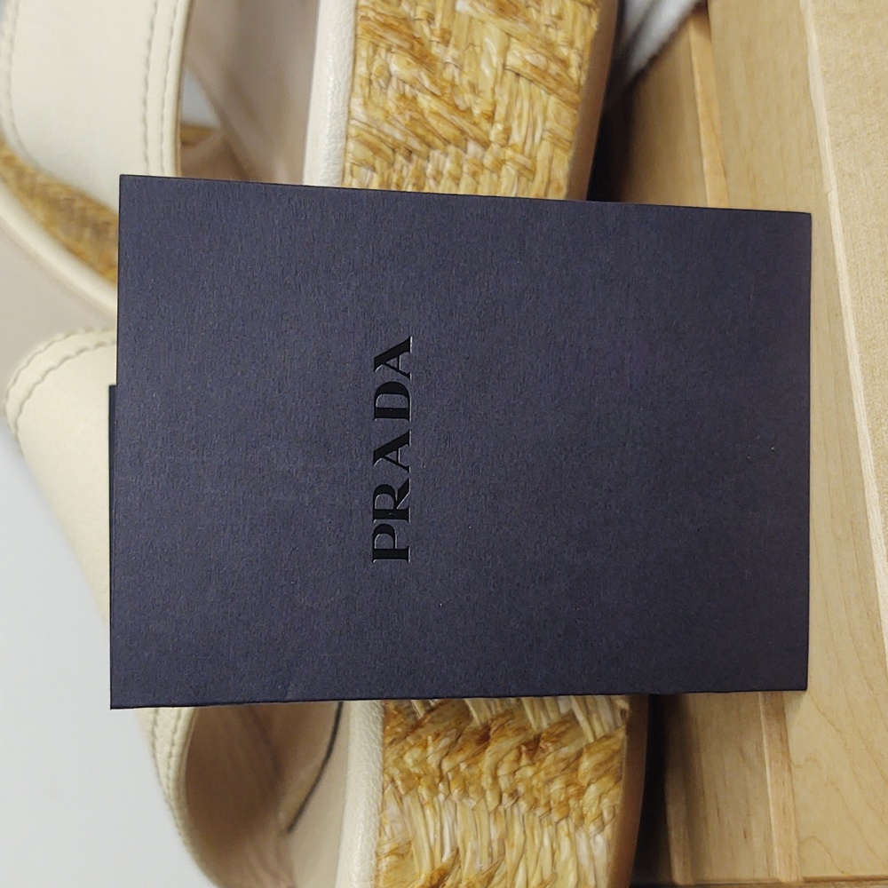 Prada🍦Wedge Sandals, cream/tan color, Size 41, 10.5/11 M Women's, 🆕 - Picture 9 of 11
